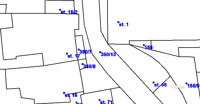 Parcela st. 350/13 v KÚ Rvenice, Katastrální mapa