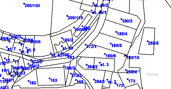 Parcela st. 372/1 v KÚ Rvenice, Katastrální mapa