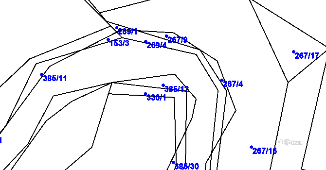 Parcela st. 385/12 v KÚ Rvenice, Katastrální mapa