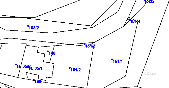 Parcela st. 151/3 v KÚ Rvenice, Katastrální mapa