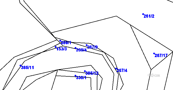 Parcela st. 267/9 v KÚ Rvenice, Katastrální mapa
