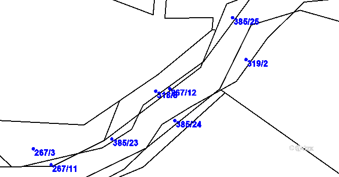 Parcela st. 267/12 v KÚ Rvenice, Katastrální mapa