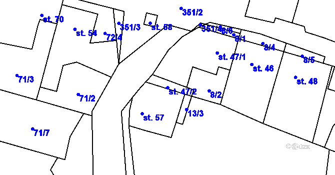 Parcela st. 47/2 v KÚ Rvenice, Katastrální mapa