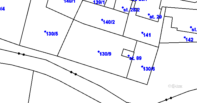 Parcela st. 130/9 v KÚ Rvenice, Katastrální mapa