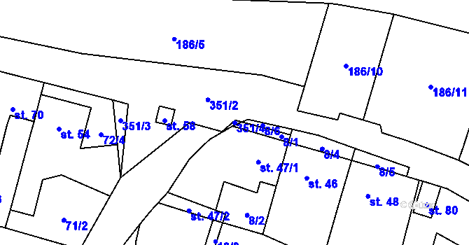 Parcela st. 351/4 v KÚ Rvenice, Katastrální mapa