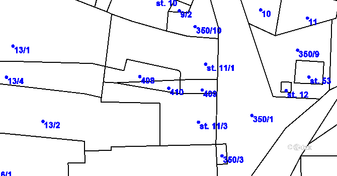 Parcela st. 410 v KÚ Rvenice, Katastrální mapa