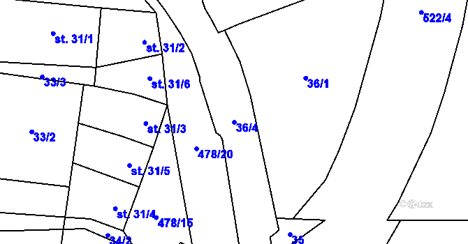 Parcela st. 36/4 v KÚ Seménkovice, Katastrální mapa