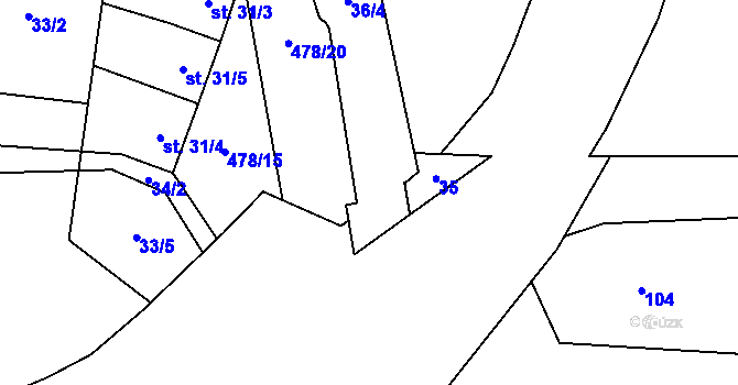 Parcela st. 36/5 v KÚ Seménkovice, Katastrální mapa
