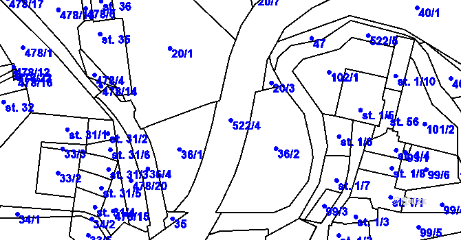 Parcela st. 522/4 v KÚ Seménkovice, Katastrální mapa