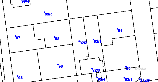 Parcela st. 92/2 v KÚ Semice nad Labem, Katastrální mapa