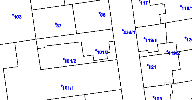 Parcela st. 101/3 v KÚ Semice nad Labem, Katastrální mapa