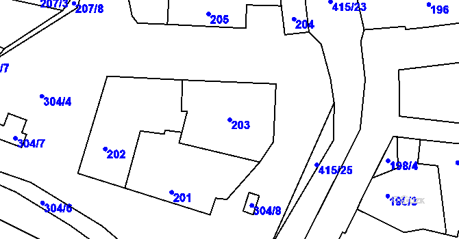 Parcela st. 203 v KÚ Semice nad Labem, Katastrální mapa