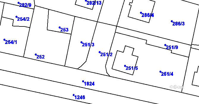 Parcela st. 251/2 v KÚ Semice nad Labem, Katastrální mapa