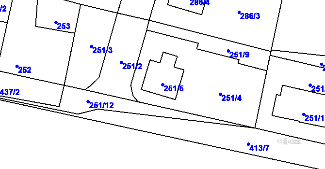 Parcela st. 251/5 v KÚ Semice nad Labem, Katastrální mapa