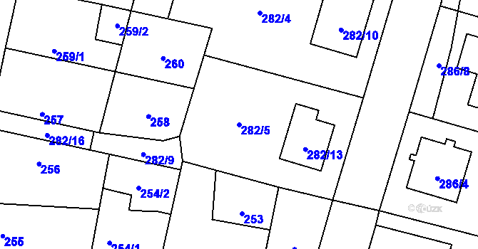 Parcela st. 282/5 v KÚ Semice nad Labem, Katastrální mapa