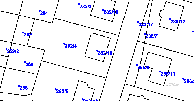 Parcela st. 282/10 v KÚ Semice nad Labem, Katastrální mapa