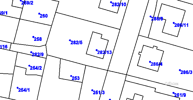 Parcela st. 282/13 v KÚ Semice nad Labem, Katastrální mapa