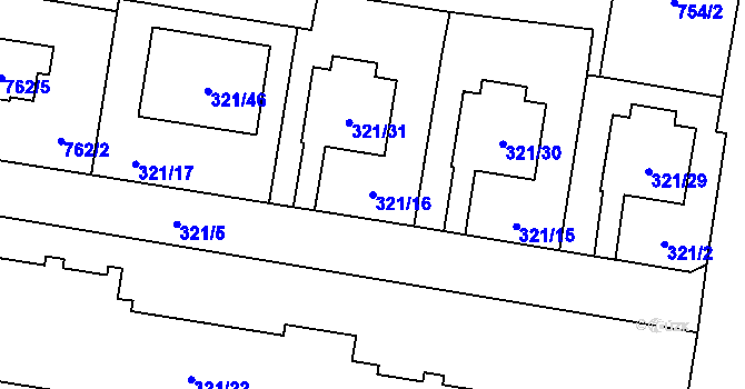 Parcela st. 321/16 v KÚ Semice nad Labem, Katastrální mapa