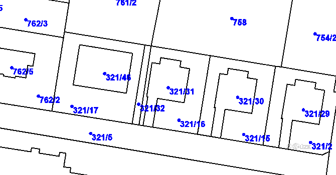 Parcela st. 321/31 v KÚ Semice nad Labem, Katastrální mapa