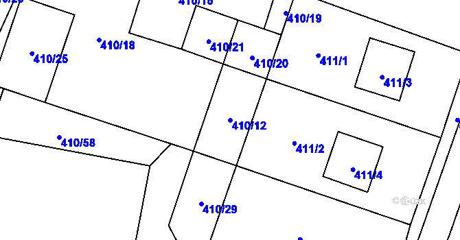 Parcela st. 410/12 v KÚ Semice nad Labem, Katastrální mapa