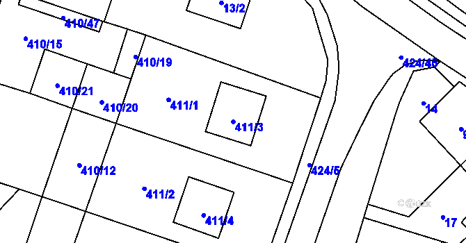 Parcela st. 411/3 v KÚ Semice nad Labem, Katastrální mapa