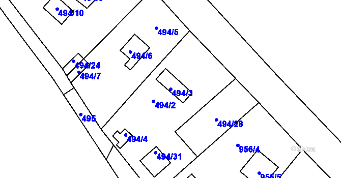 Parcela st. 494/3 v KÚ Semice nad Labem, Katastrální mapa