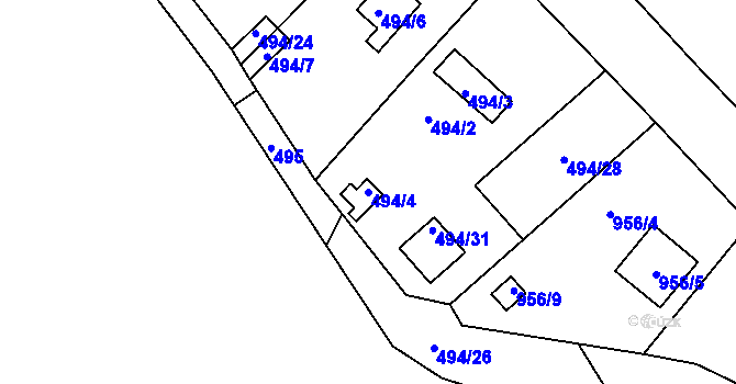 Parcela st. 494/4 v KÚ Semice nad Labem, Katastrální mapa