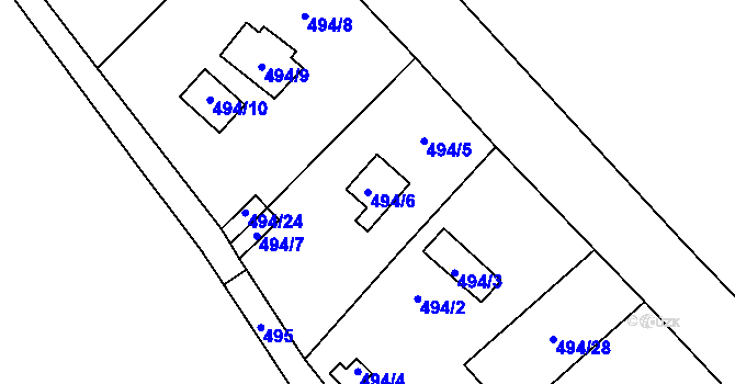 Parcela st. 494/6 v KÚ Semice nad Labem, Katastrální mapa