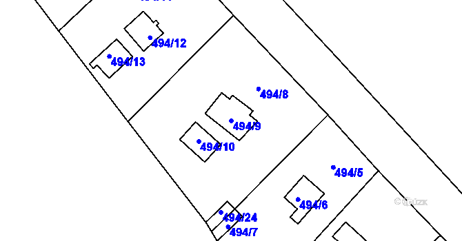 Parcela st. 494/9 v KÚ Semice nad Labem, Katastrální mapa