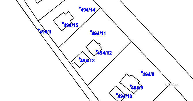 Parcela st. 494/12 v KÚ Semice nad Labem, Katastrální mapa