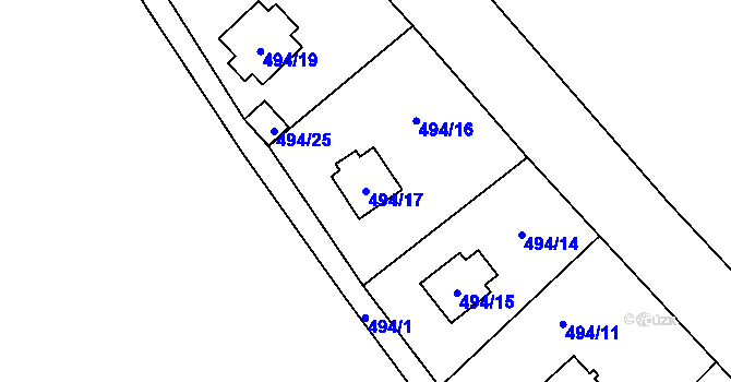 Parcela st. 494/17 v KÚ Semice nad Labem, Katastrální mapa