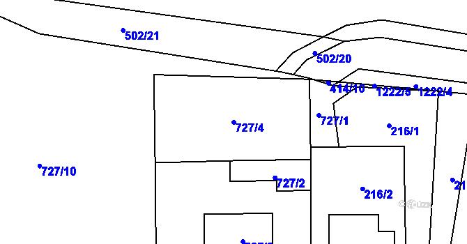 Parcela st. 727/4 v KÚ Semice nad Labem, Katastrální mapa