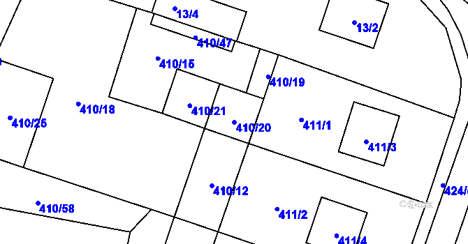 Parcela st. 410/20 v KÚ Semice nad Labem, Katastrální mapa