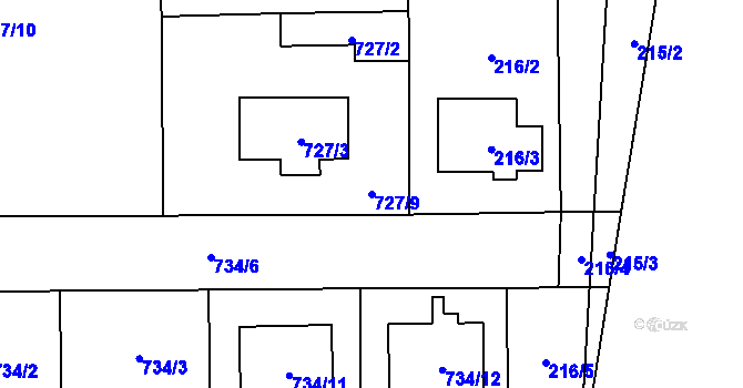 Parcela st. 727/9 v KÚ Semice nad Labem, Katastrální mapa