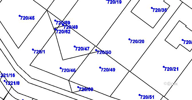 Parcela st. 720/50 v KÚ Semice nad Labem, Katastrální mapa