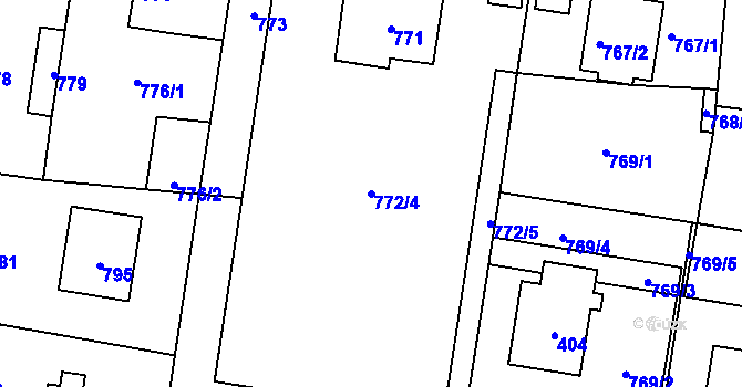 Parcela st. 772/4 v KÚ Semice nad Labem, Katastrální mapa