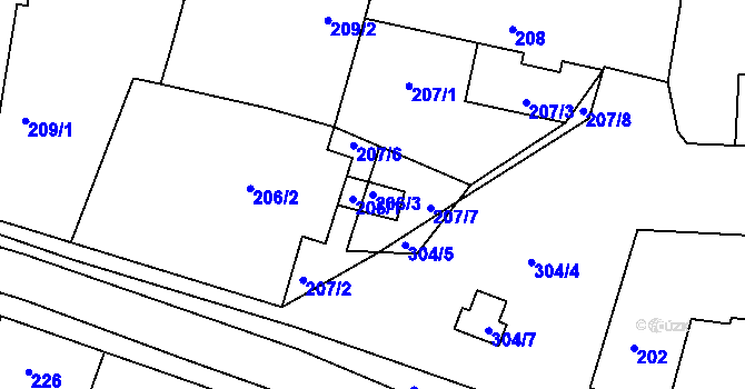 Parcela st. 206/3 v KÚ Semice nad Labem, Katastrální mapa