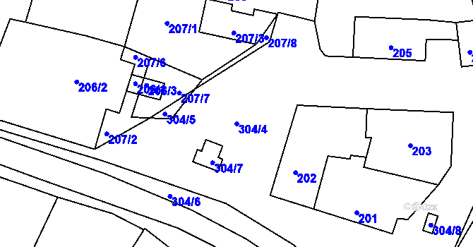 Parcela st. 304/4 v KÚ Semice nad Labem, Katastrální mapa