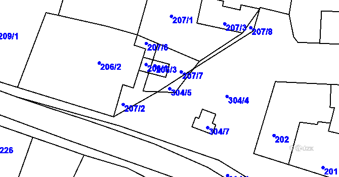 Parcela st. 304/5 v KÚ Semice nad Labem, Katastrální mapa