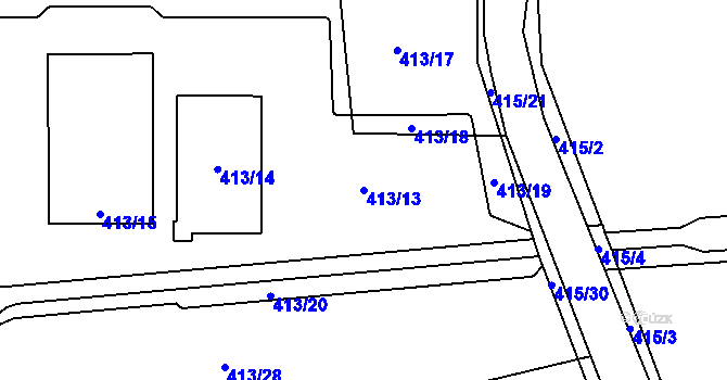 Parcela st. 413/13 v KÚ Semice nad Labem, Katastrální mapa