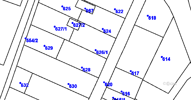 Parcela st. 626/1 v KÚ Semice nad Labem, Katastrální mapa