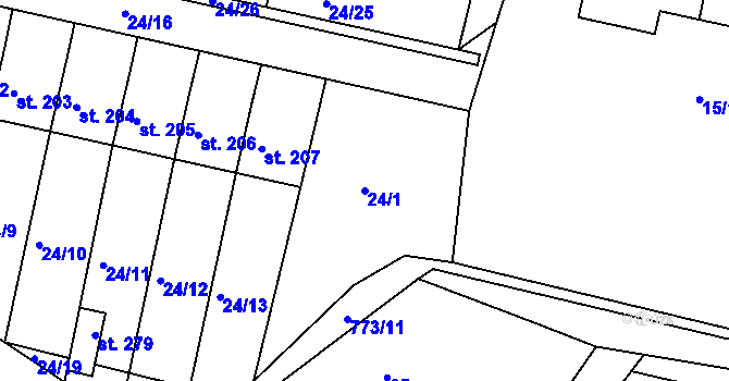 Parcela st. 24/1 v KÚ Semice u Písku, Katastrální mapa