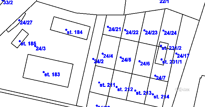 Parcela st. 24/4 v KÚ Semice u Písku, Katastrální mapa