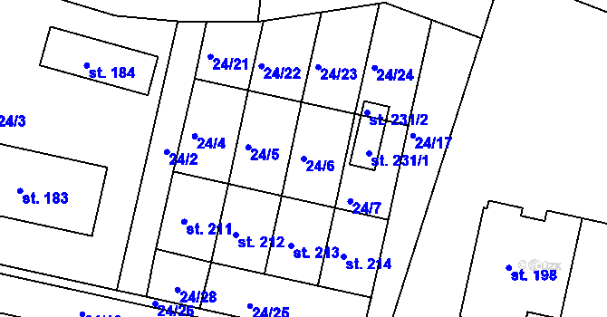 Parcela st. 24/6 v KÚ Semice u Písku, Katastrální mapa