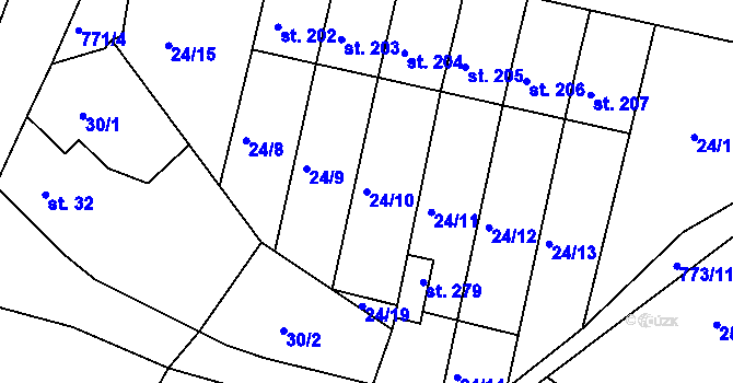 Parcela st. 24/10 v KÚ Semice u Písku, Katastrální mapa