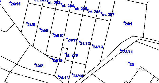 Parcela st. 24/12 v KÚ Semice u Písku, Katastrální mapa