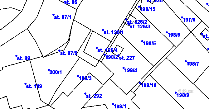 Parcela st. 198/2 v KÚ Semice u Písku, Katastrální mapa