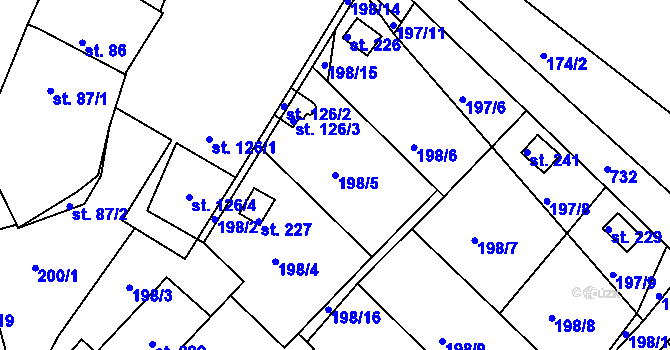 Parcela st. 198/5 v KÚ Semice u Písku, Katastrální mapa