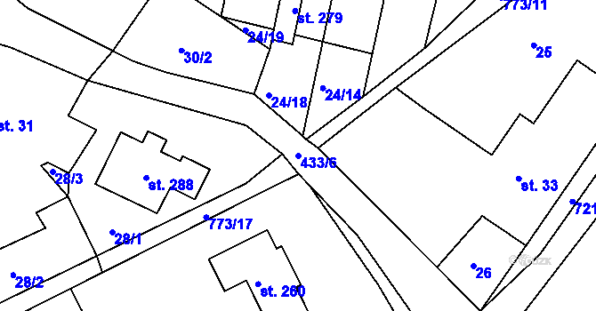 Parcela st. 433/6 v KÚ Semice u Písku, Katastrální mapa