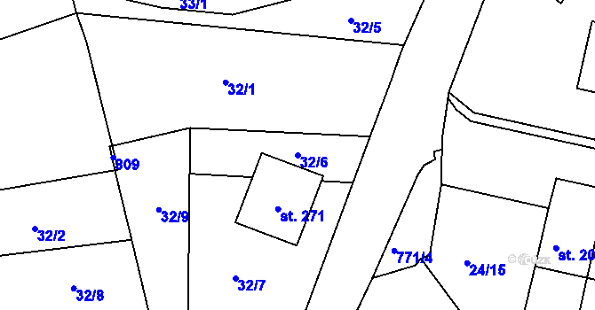 Parcela st. 32/6 v KÚ Semice u Písku, Katastrální mapa